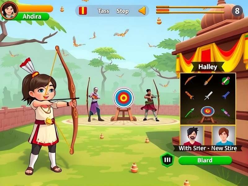 Jai Bharat Archery equipment customization screen showing various bows and arrows