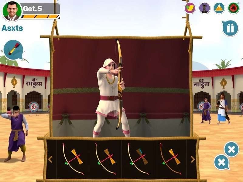 Jai Bharat Archery gameplay screenshot showing archery targets and Indian-themed environment